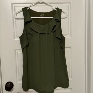 🍀 LOFT Women's Dark Green Sleeveless Ruffle Blouse